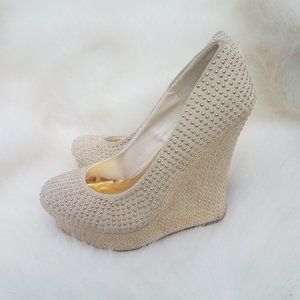 Posh tan studded wedge high heels size 7.5